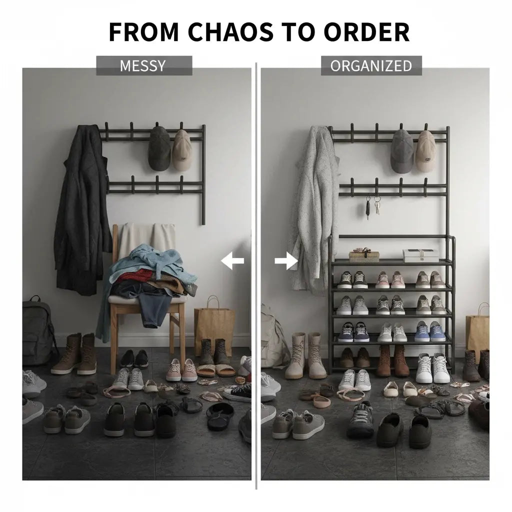 Versatile 3-in-1 Entryway Organizer Rack