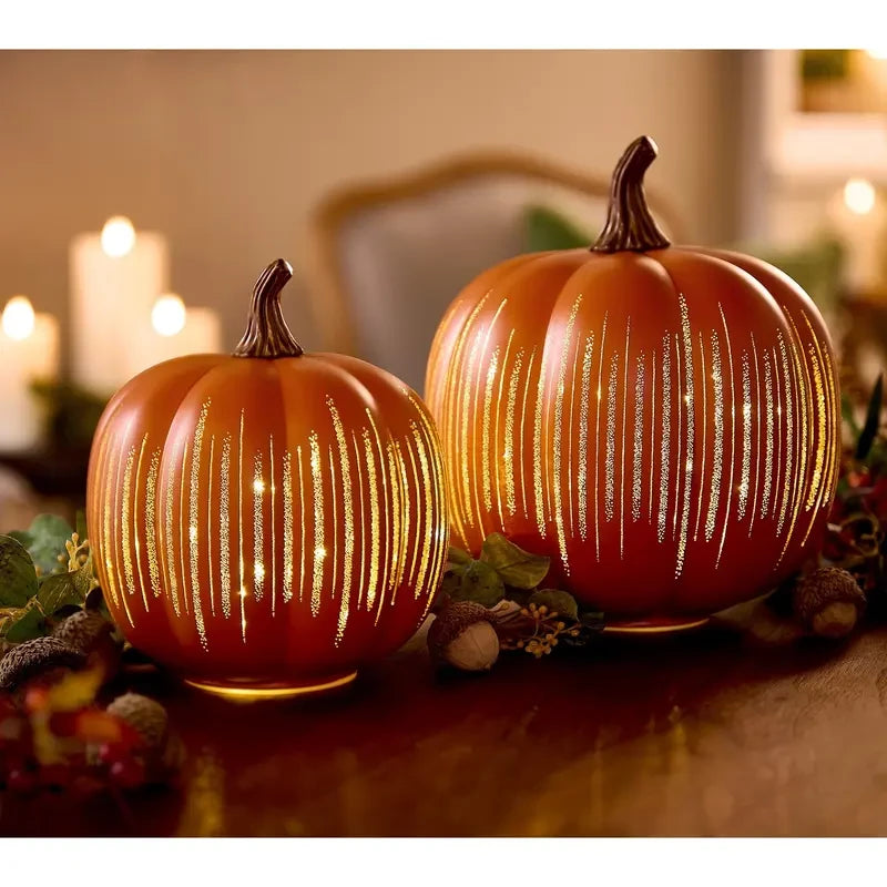 Illuminated Glass Pumpkin Set