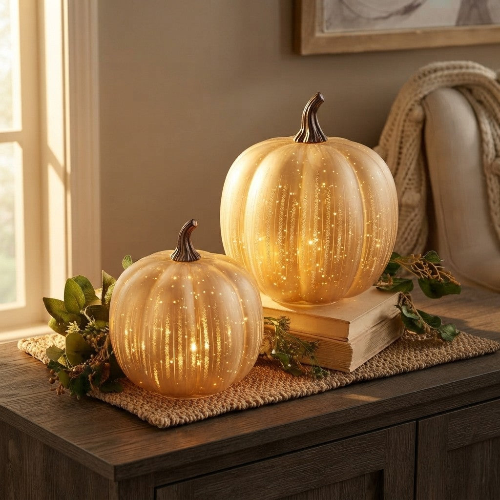 Illuminated Glass Pumpkin Set